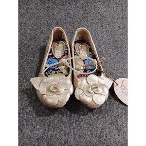 BOC Born Concept Girls "Gold Mare" Champagne Sz 6.5 EUR 23 Flowered Ballet Flats